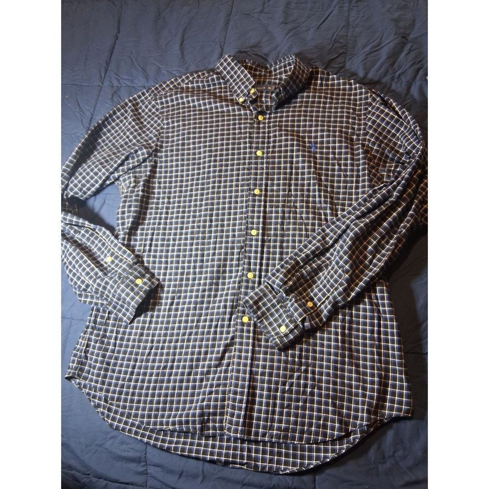 Polo Ralph Lauren Button Up Shirt XL Blue Blac Check‎ Classic Fit Non Iron